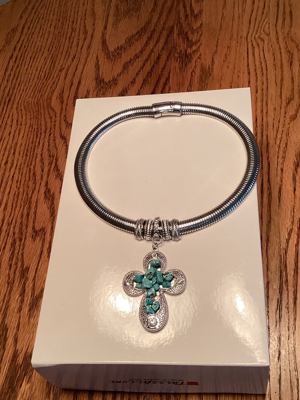 Silver Necklace with Turquoise Cross Pendant